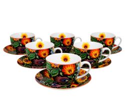 DUO ETNO 6er-Set Tassen 220 ml ETNIC mit Untertassen, New Bone China Porzellan