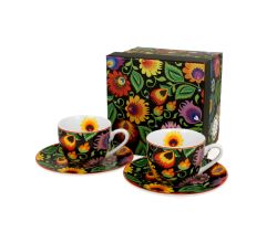 DUO ETNO 2er-Set Espressotassen 90 ml ETNIC mit Untertassen, New Bone China Porzellan