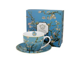 DUO ART GALLERY Tasse 270 ml ALMOND BLOSSOM mit Untertasse, New Bone China Porzellan