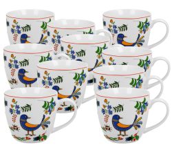 10er SET DUO ETNO Becher 460 ml KASHUBIAN BIRD in Tragetasche, New Bone China Porzellan