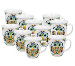 10er SET DUO ETNO Becher 650 ml OWL New Bone China Porzellan