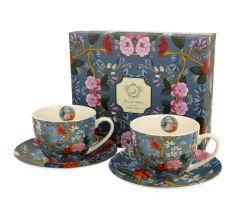 DUO ART GALLERY 2er-Set Tassen 280 ml BLUE mit Untertassen, New Bone China Porzellan