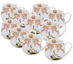 10er SET DUO ART GALLERY Fassbecher 430 ml SAKURA & CRANES New Bone China Porzellan