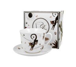 DUO ANIMALS Jumbobecher 470 ml CHARMING CATS mit Untertasse, New Bone China Porzellan