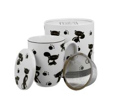DUO ANIMALS 33205 Becher 380 ml mit Teesieb BLACK CATS mit Teesieb, New Bone China Porzellan