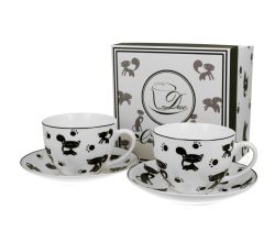 DUO ANIMALS 2er-Set Tassen 280 ml BLACK CATS mit Untertassen, New Bone China Porzellan