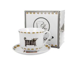 DUO ANIMALS Jumbobecher 470 ml CLASSIC CATS mit Untertasse, New Bone China Porzellan