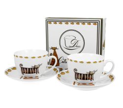 DUO ANIMALS 2er-Set Tassen 280 ml CLASSIC CATS mit Untertassen, New Bone China Porzellan