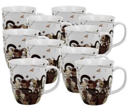 10er SET DUO ANIMALS Becher 650 ml CATS FAMILY New Bone China Porzellan