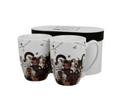 DUO ANIMALS 2er-Set Becher 380 ml CATS FAMILY New Bone China Porzellan