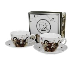 DUO ANIMALS 2er-Set Tassen 280 ml CATS FAMILY mit Untertassen, New Bone China Porzellan