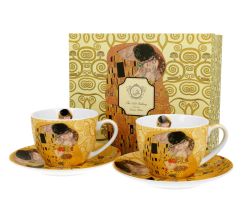 DUO ART GALLERY 2er-Set Tassen 250 ml THE KISS ECRU mit Untertassen, New Bone China Porzellan