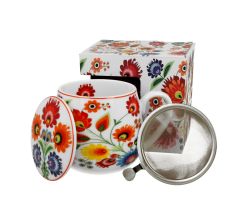 DUO ETNO 33939 Fassbecher 430 ml mit Teesieb ŁOWICZ mit Teesieb, New Bone China Porzellan