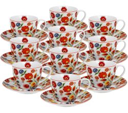 10er SET DUO ETNO 33991 Tasse 250 ml ŁOWICZ mit Untertasse, New Bone China Porzellan