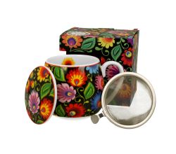 DUO ETNO Fassbecher 430 ml ETNIC mit Teesieb, New Bone China Porzellan