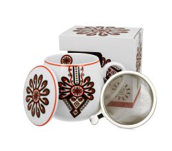 DUO ETNO Fassbecher 430 ml RURAL ORNAMENT mit Teesieb, New Bone China Porzellan