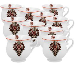 10er SET DUO ETNO Becher 500 ml RURAL ORNAMENT New Bone China Porzellan