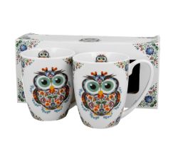 DUO ETNO 2er-Set klassische Becher 350 ml ETNO OWL New Bone China Porzellan