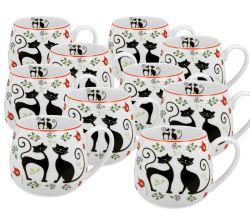 10er SET DUO ANIMALS Fassbecher 430 ml ETNO CATS New Bone China Porzellan