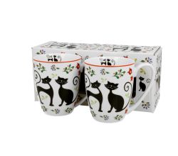 DUO ANIMALS 2er-Set klassische Becher 350 ml ETNO CATS New Bone China Porzellan