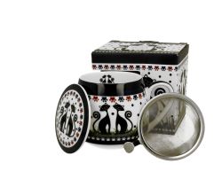 DUO ETNO 34325 Fassbecher 430 ml mit Teesieb INDIGO mit Teesieb, New Bone China Porzellan