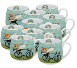 10er SET DUO ANIMALS Fassbecher 430 ml CAT'S WORLD – BICYCLE New Bone China Porzellan