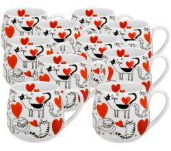 10er SET DUO ANIMALS Fassbecher 430 ml CAT'S WORLD – HEARTS New Bone China Porzellan