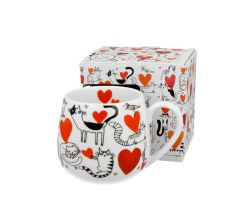 DUO ANIMALS Fassbecher 430 ml CAT'S WORLD – HEARTS New Bone China Porzellan