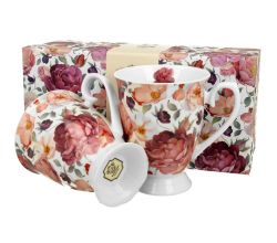 DUO FLORAL 2er-Set königliche Tassen 300 ml SPRING ROSES WHITE New Bone China Porzellan