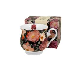 DUO FLORAL Retro Becher 500 ml SPRING ROSES BLACK New Bone China Porzellan