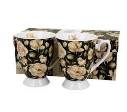 DUO FLORAL 2er-Set königliche Tassen 300 ml ENGLISH ROSES BLACK New Bone China Porzellan