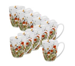 10er SET DUO FLORAL Klassischer Becher 350 ml WILD BIRD New Bone China Porzellan
