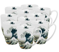 10er SET DUO ART GALLERY Klassischer Becher 350 ml GREAT WAVE New Bone China Porzellan