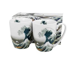 DUO ART GALLERY 2er-Set klassische Becher 350 ml GREAT WAVE New Bone China Porzellan