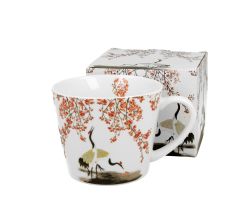 DUO ART GALLERY Gerader Becher 610 ml SAKURA & CRANES New Bone China Porzellan
