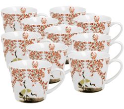 10er SET DUO ART GALLERY Gerader Becher 610 ml SAKURA & CRANES New Bone China Porzellan