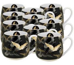 10er SET DUO ART GALLERY Fassbecher 430 ml CRANES AT NIGHT New Bone China Porzellan