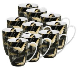 10er SET DUO ART GALLERY Klassischer Becher 350 ml CRANES AT NIGHT New Bone China Porzellan