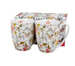 DUO ART GALLERY 2er-Set klassische Becher 350 ml WHITE New Bone China Porzellan