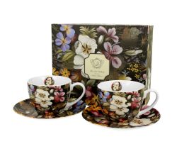 DUO ART GALLERY 2er-Set Tassen 280 ml BLACK mit Untertassen, New Bone China Porzellan