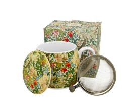 DUO ART GALLERY Fassbecher 430 ml GOLDEN LILLY mit Teesieb, New Bone China Porzellan