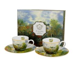 DUO ART GALLERY 2er-Set Espressotassen 90 ml THE GARDEN AT ARGENTEUIL mit Untertassen, New Bone China Porzellan