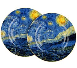 DUO ART GALLERY 2er Set Dessertteller STARRY NIGHT inspired by Van Gogh New Bone China Porzellan
