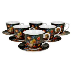 DUO FLORAL 6er-Set Tassen 220 ml BOUQUET mit Untertassen, New Bone China Porzellan