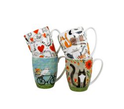 DUO ANIMALS 4er-Set klassische Becher 360 ml CAT'S WORLD New Bone China Porzellan