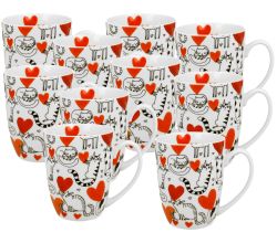 10er SET DUO ANIMALS Klassischer Becher 360 ml CAT'S WORLD - HEARTS New Bone China Porzellan