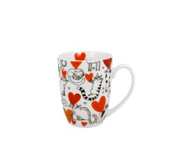 DUO ANIMALS Klassischer Becher 360 ml CAT'S WORLD – HEARTS New Bone China Porzellan
