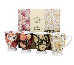 DUO FLORAL 4er-Set königliche Tassen 300 ml FLOWER MIX New Bone China Porzellan