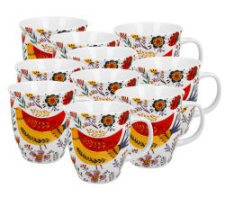 10er SET DUO ETNO Becher 650 ml COLORFUL BIRD New Bone China Porzellan