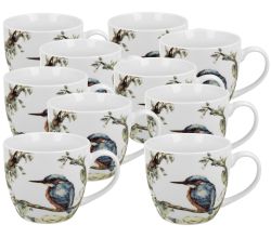 10er SET DUO ANIMALS Becher 460 ml PAINTED KINGFISHER in Tragetasche, New Bone China Porzellan